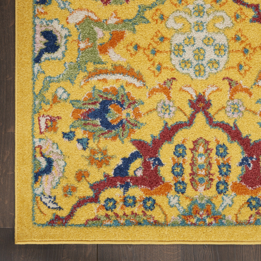 9' x 12' Yellow Floral Power Loom Area Rug