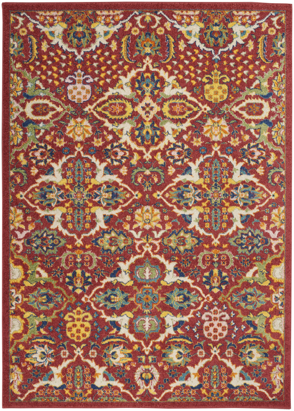 4' X 6' Red Floral Power Loom Area Rug