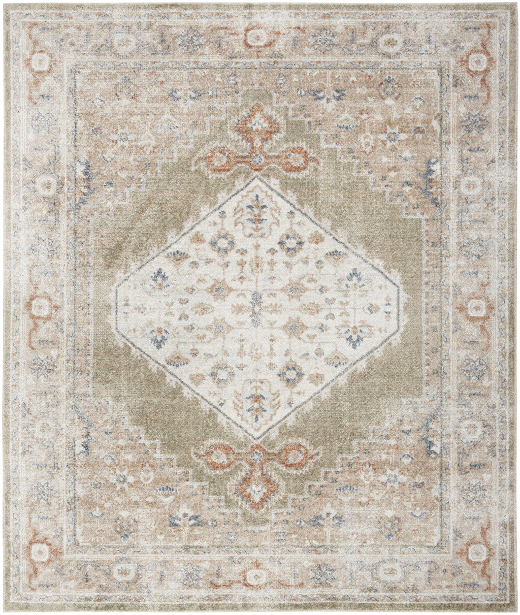 9' x 12' Khaki Oriental Power Loom Distressed Washable Area Rug