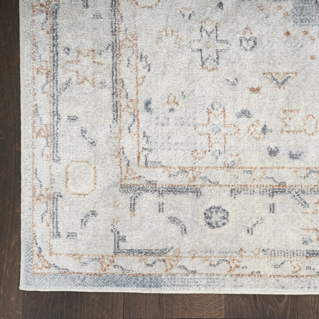 9' X 12' Light Blue Oriental Power Loom Distressed Area Rug