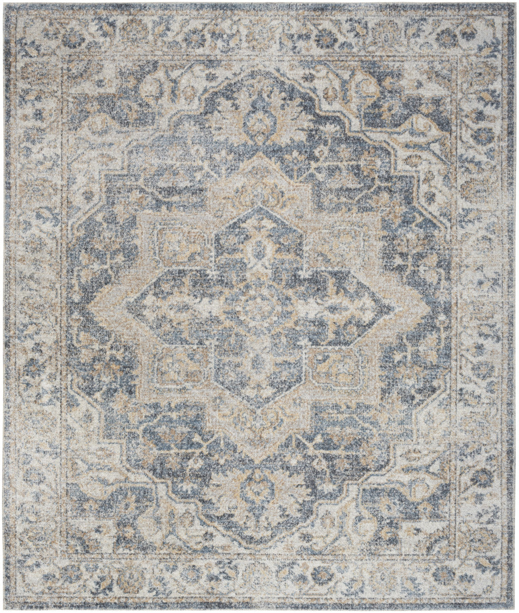 9' x 12' Gray Oriental Power Loom Area Rug