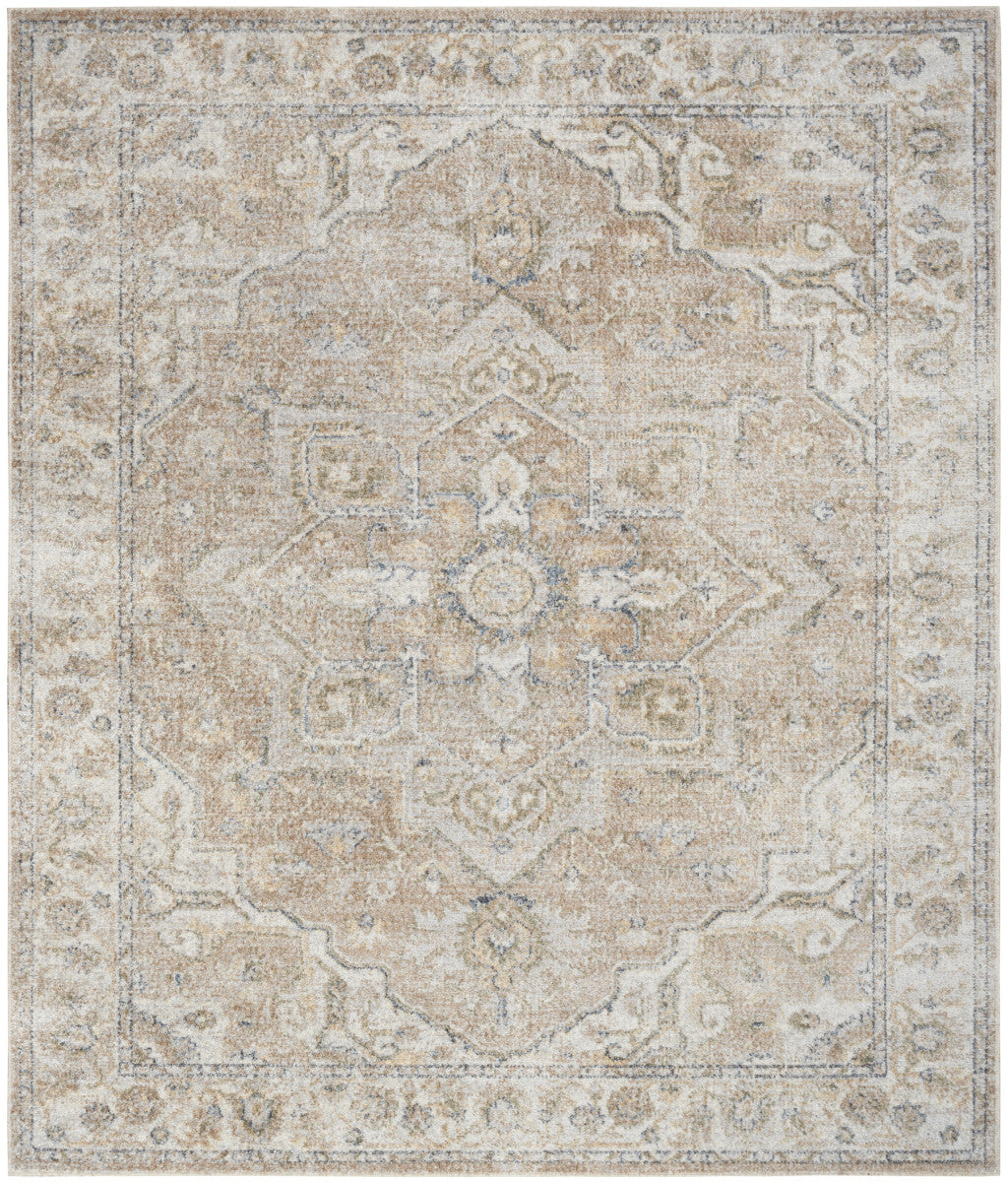 9' x 12' Beige Oriental Power Loom Area Rug