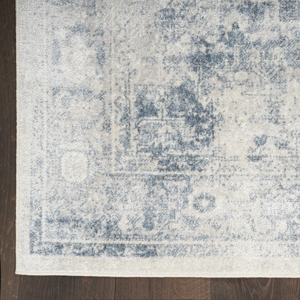 3' X 5' Blue Oriental Power Loom Distressed Washable Area Rug