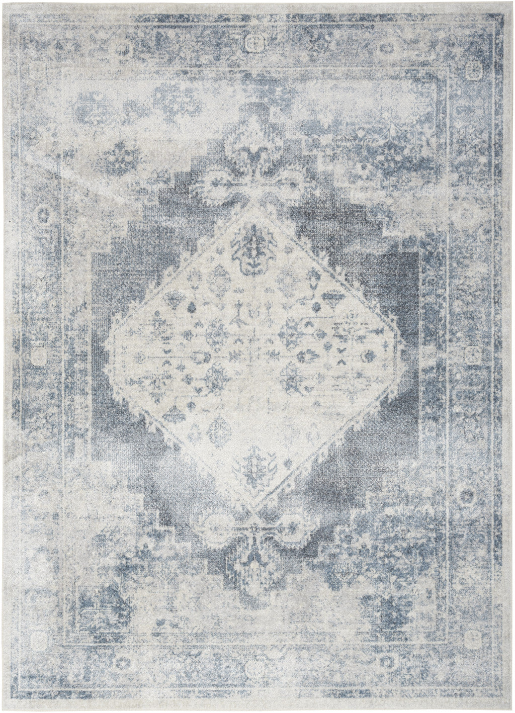 5' X 7' Blue Oriental Power Loom Distressed Washable Area Rug