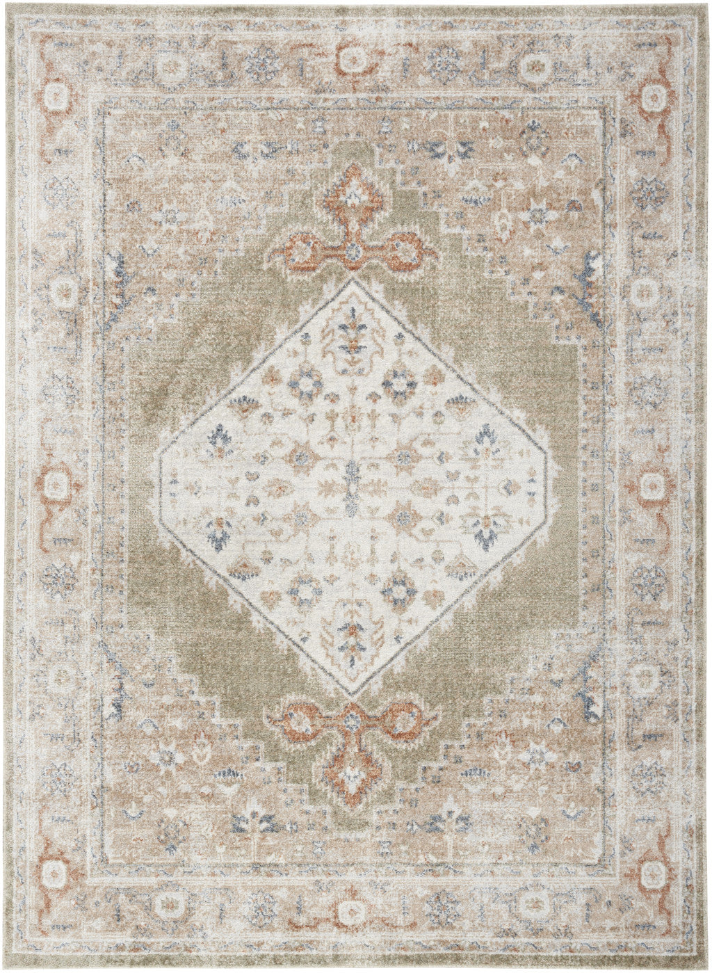 5' x 7' Sage Oriental Power Loom Distressed Washable Area Rug