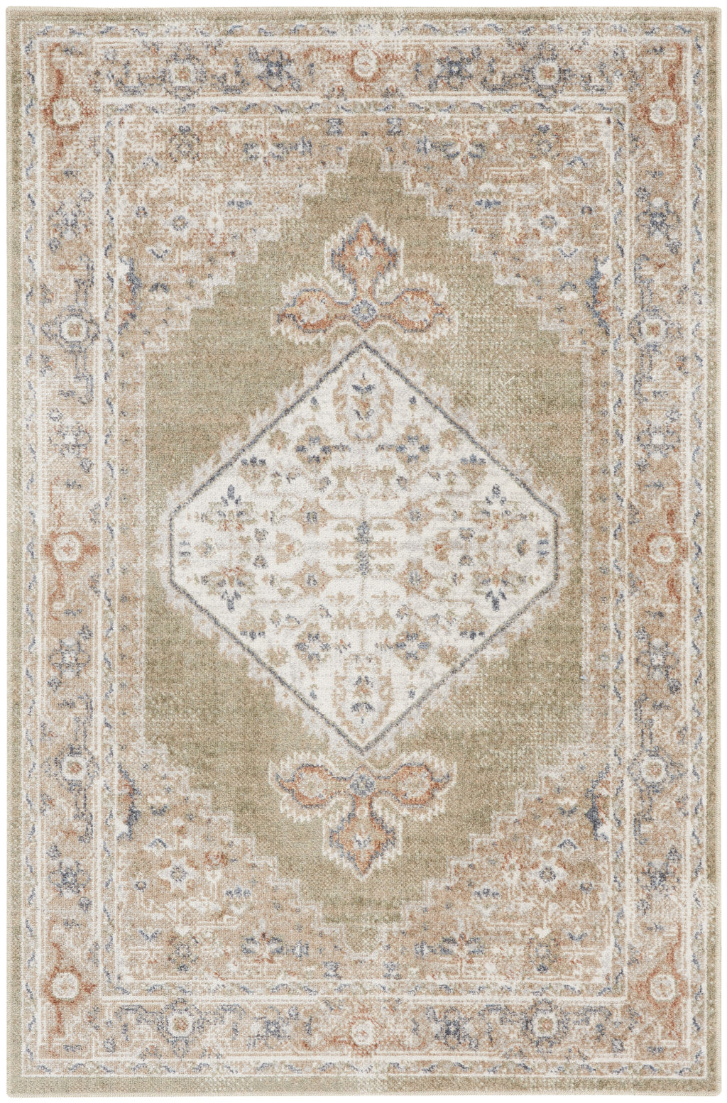 4' X 6' Sage Oriental Power Loom Distressed Washable Area Rug