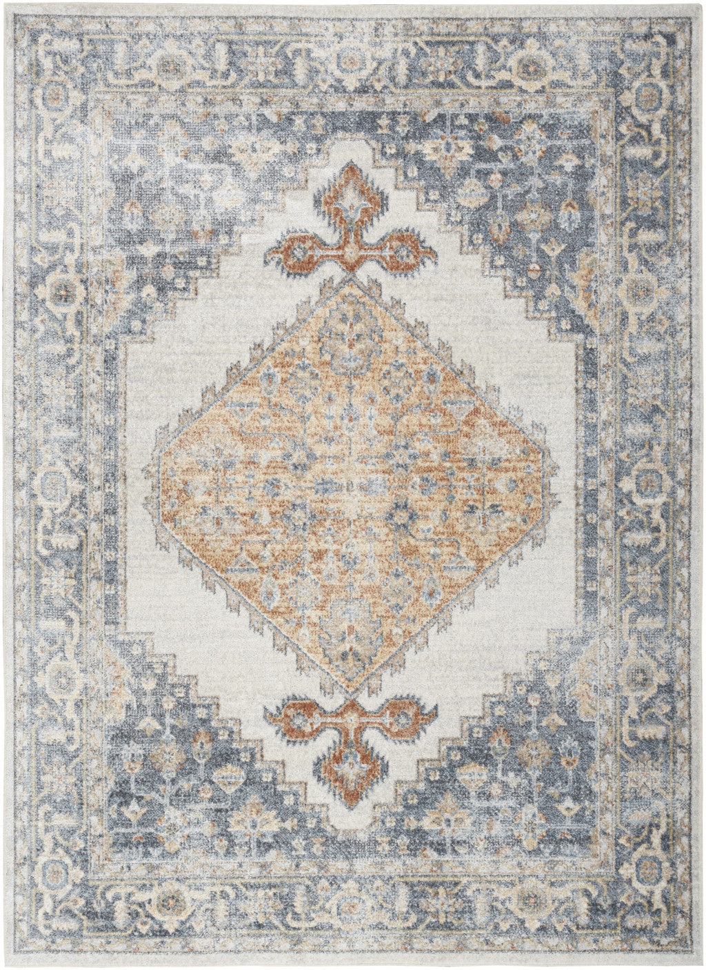 5' X 7' Gray Oriental Power Loom Distressed Washable Area Rug