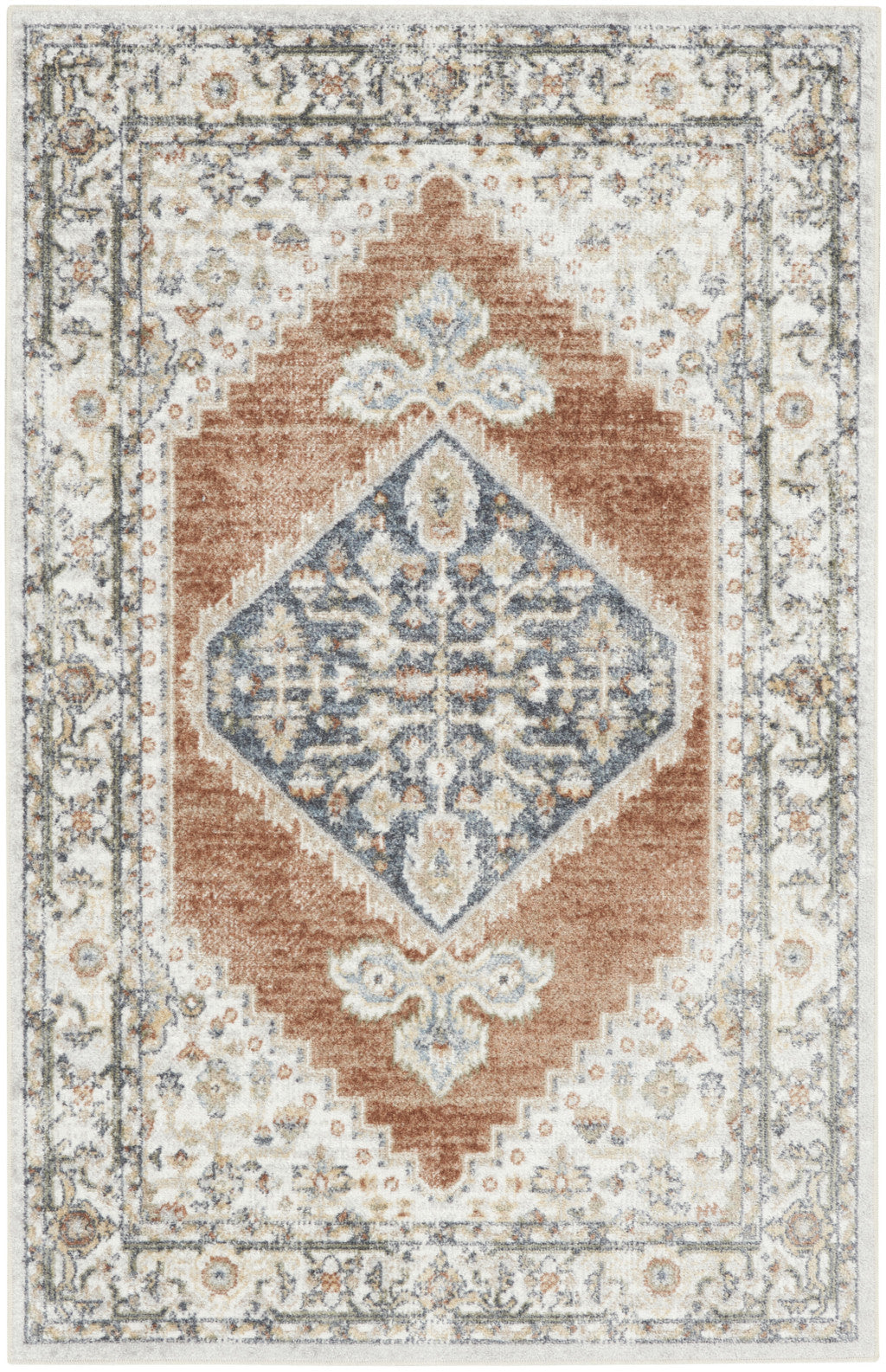 4' X 6' Gray Oriental Power Loom Distressed Washable Area Rug