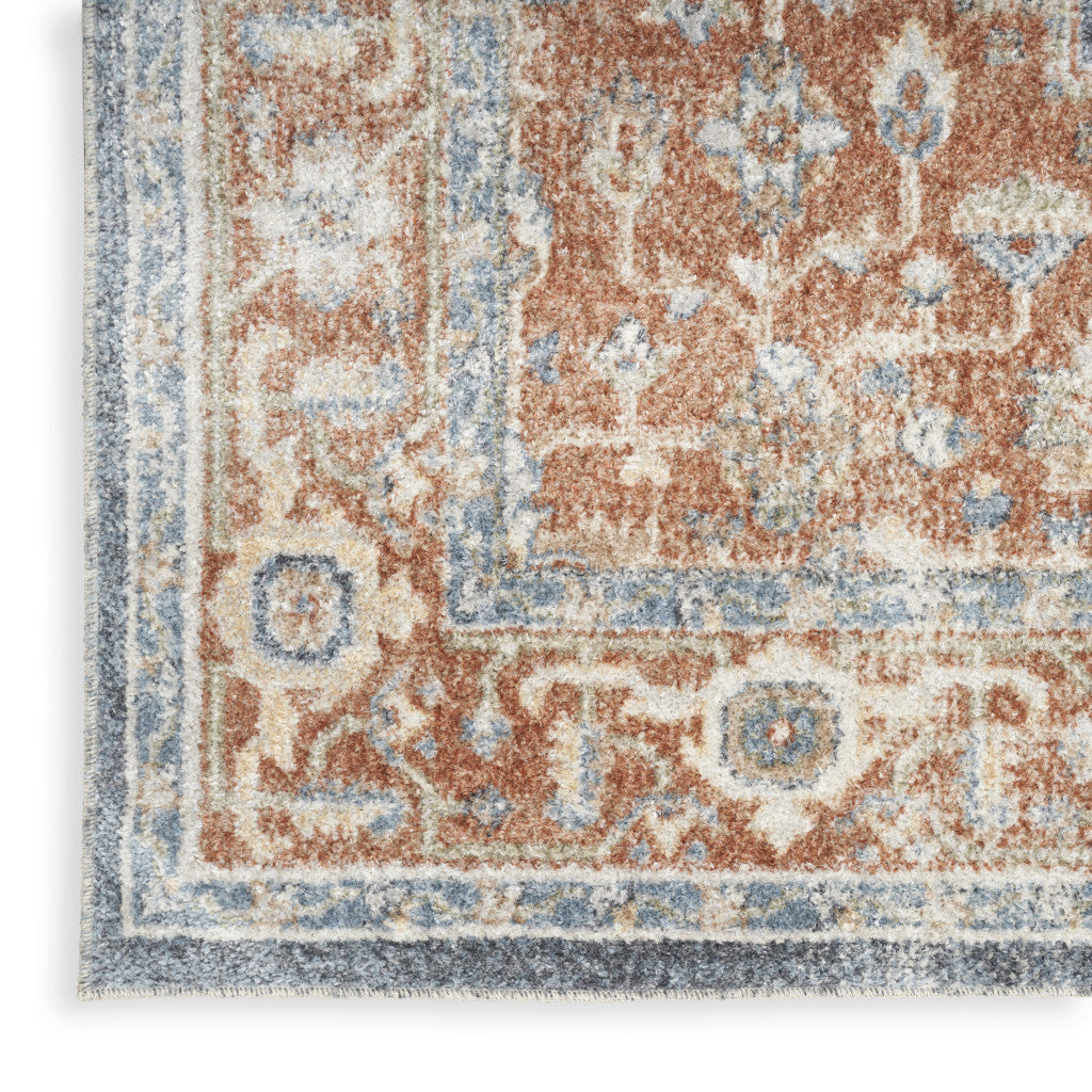 12' Denim Blue Oriental Power Loom Distressed Washable Runner Rug