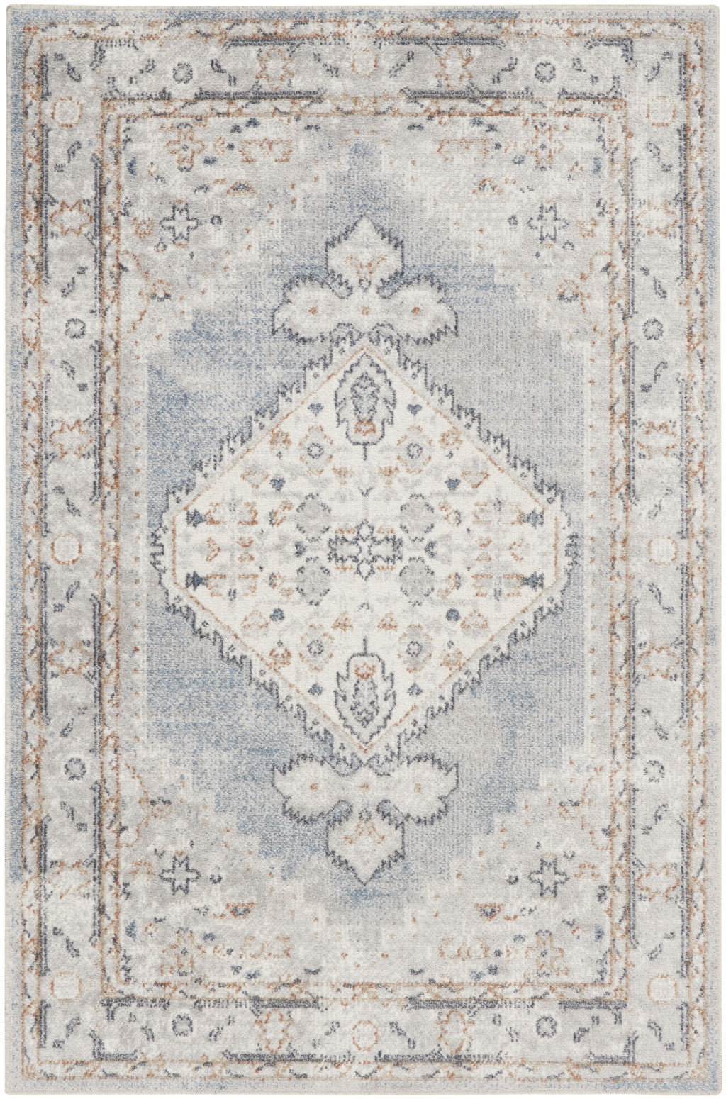 4' X 6' Light Blue Oriental Power Loom Distressed Washable Area Rug