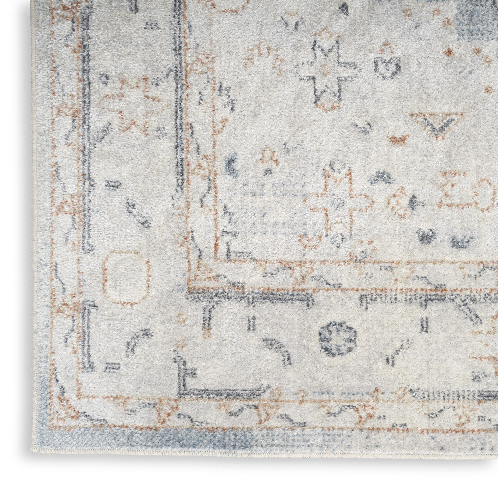 12' Light Blue Oriental Power Loom Distressed Washable Runner Rug