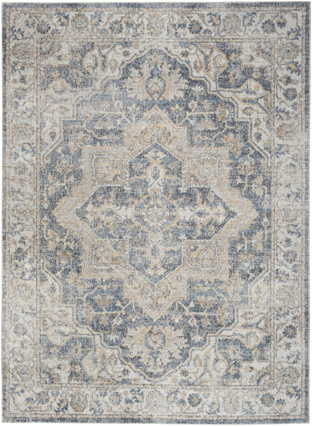 7' X 9' Gray Oriental Power Loom Washable Area Rug