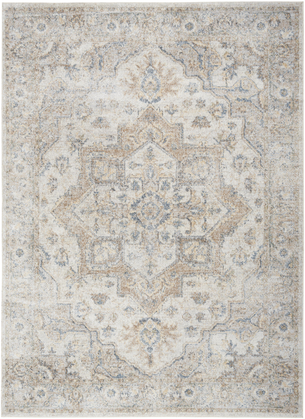 5' X 7' Silver Oriental Power Loom Washable Area Rug