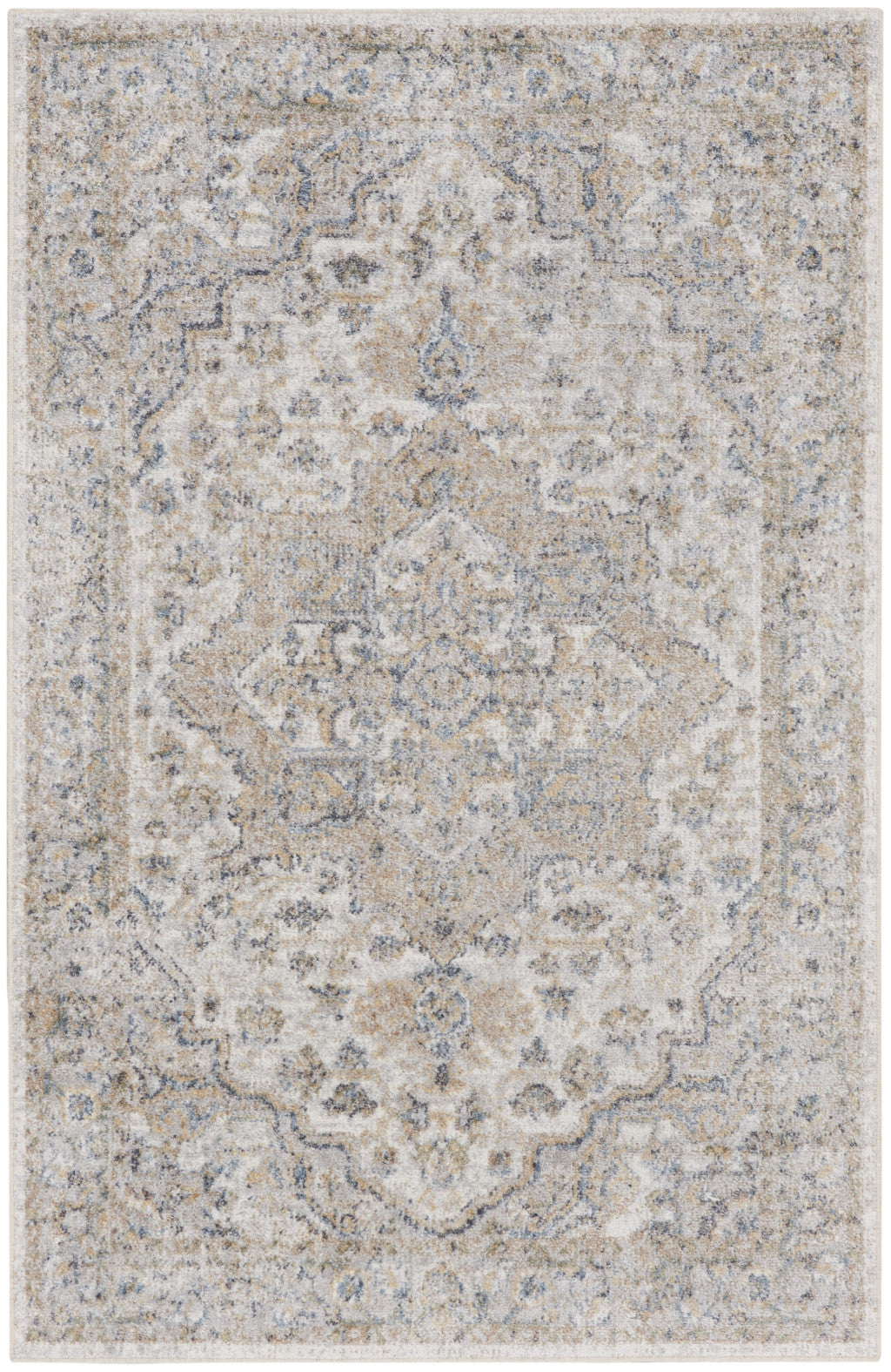 4' X 6' Silver Oriental Power Loom Washable Area Rug