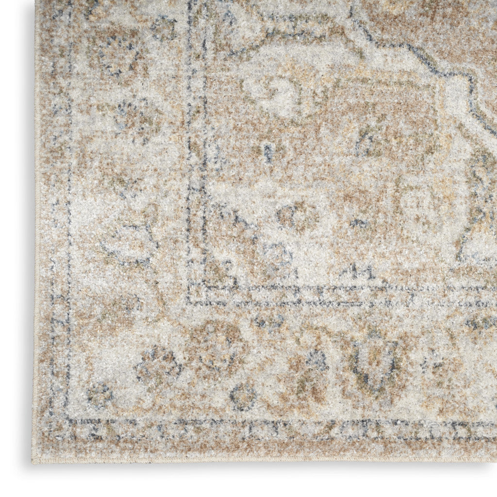 12' Beige Oriental Power Loom Washable Runner Rug