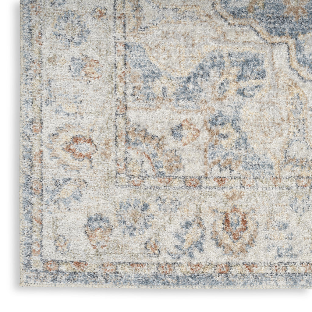 8' Denim Blue Oriental Power Loom Washable Runner Rug