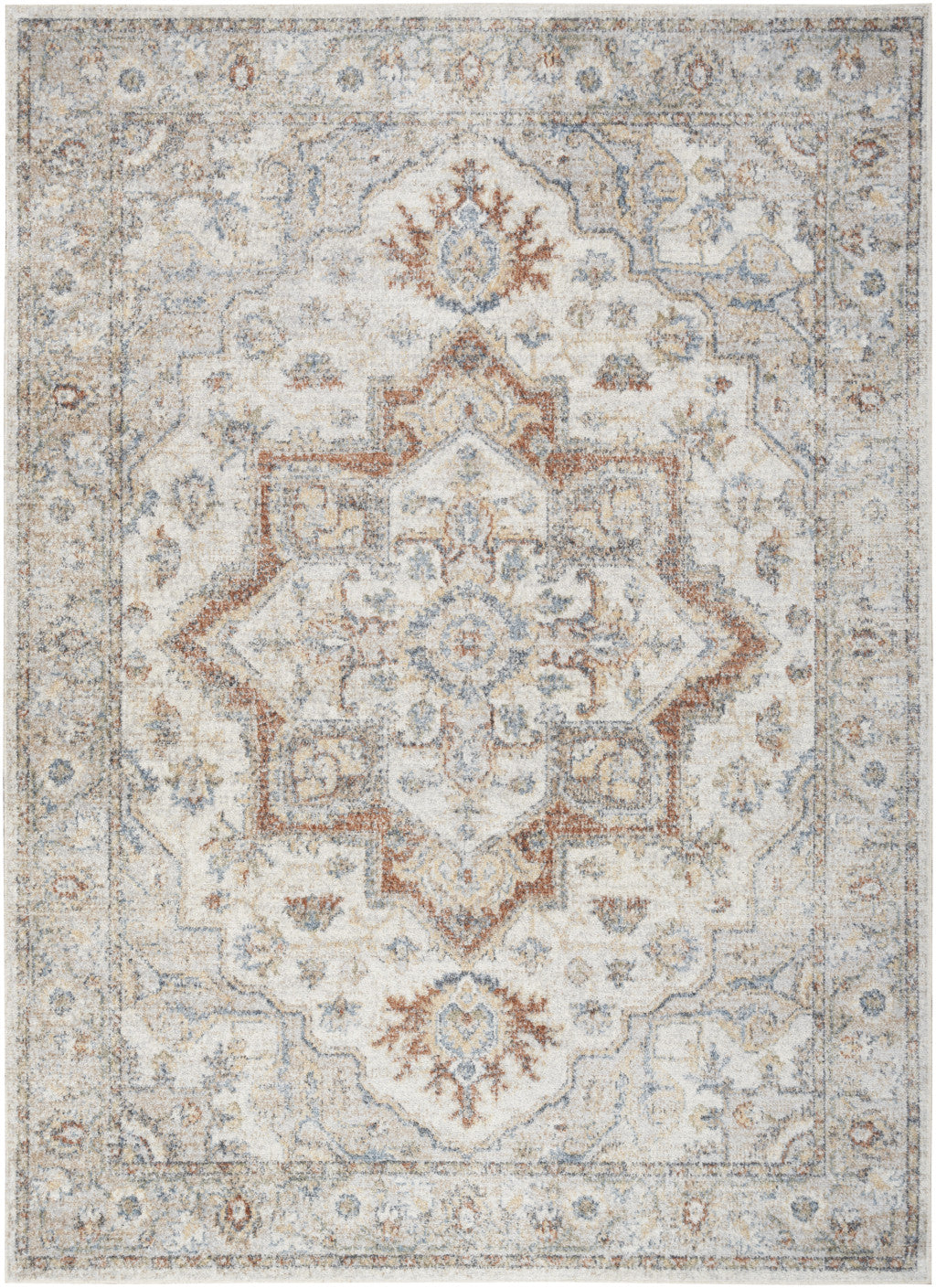 7' X 9' Gray Oriental Power Loom Washable Area Rug