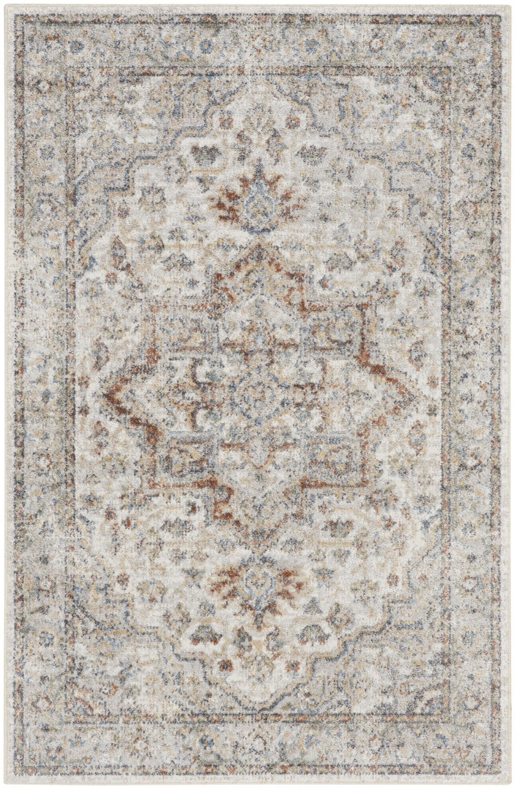 4' X 6' Gray Oriental Power Loom Washable Area Rug