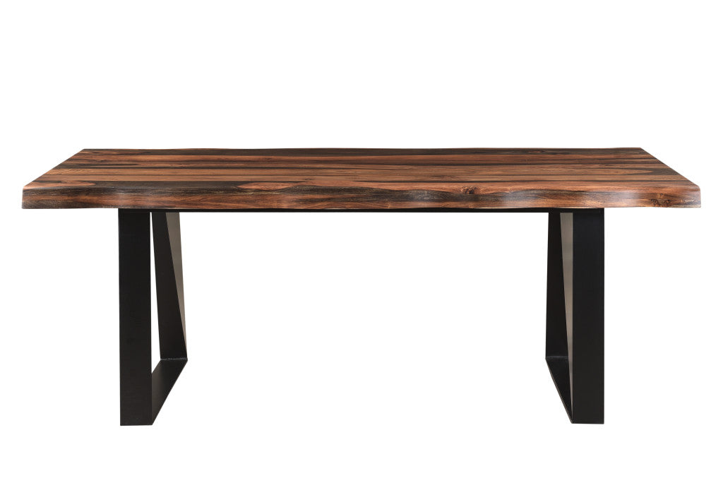 80" Dark Brown And Black Solid Wood And Metal Dining Table