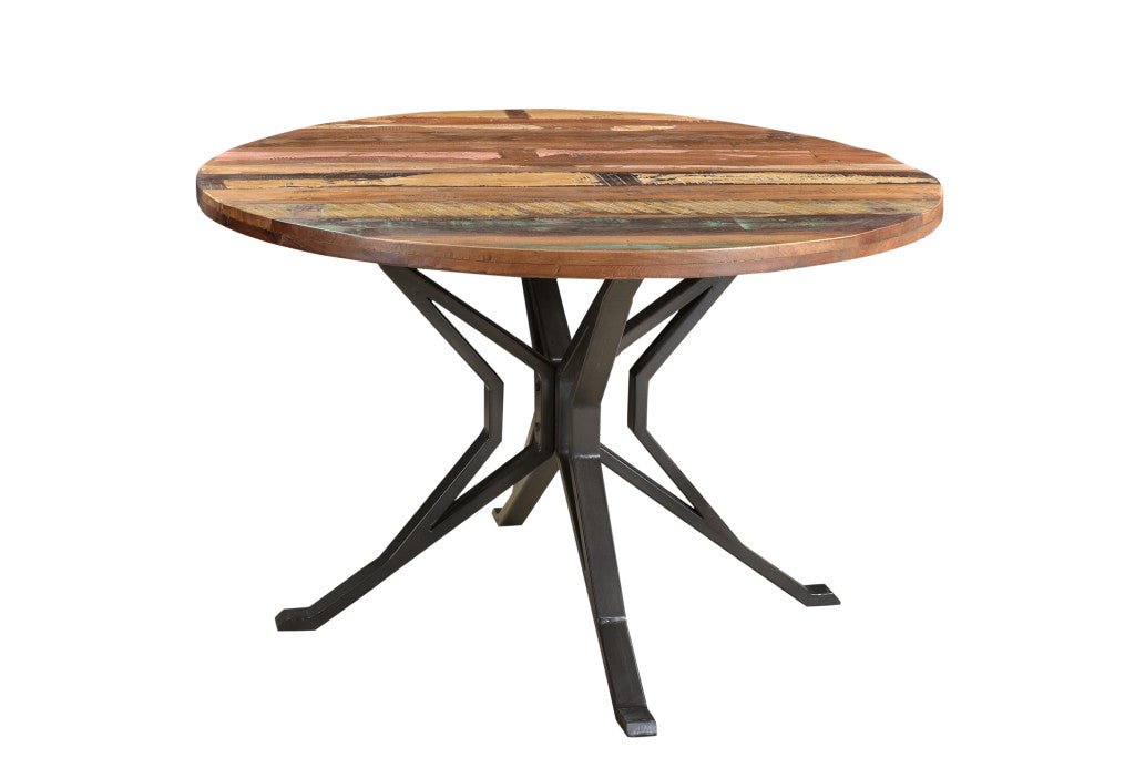 48" Brown And Black Solid Wood And Metal Dining Table