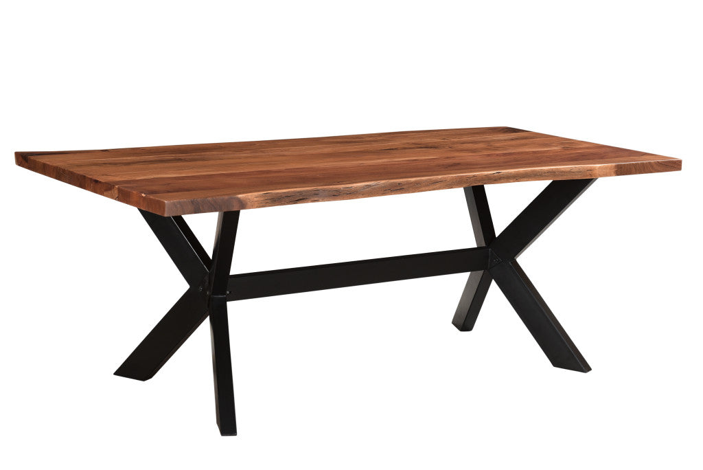 81" Brown And Black Solid Wood And Metal Dining Table