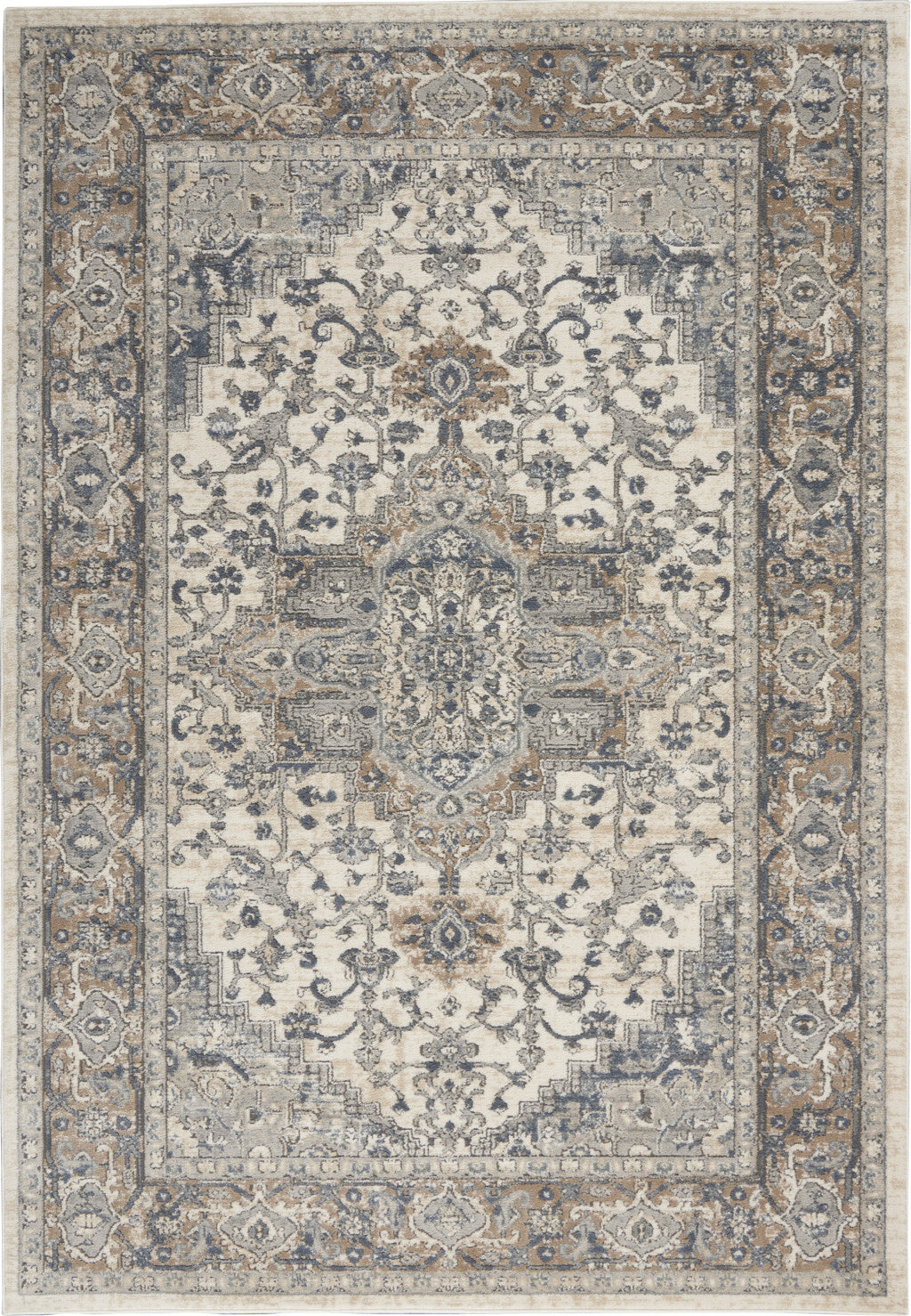 6' x 9' Ivory Floral Power Loom Area Rug