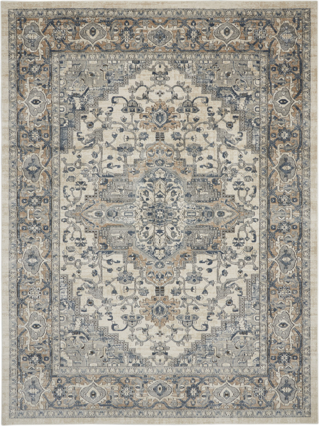 10' x 14' Ivory Floral Power Loom Area Rug