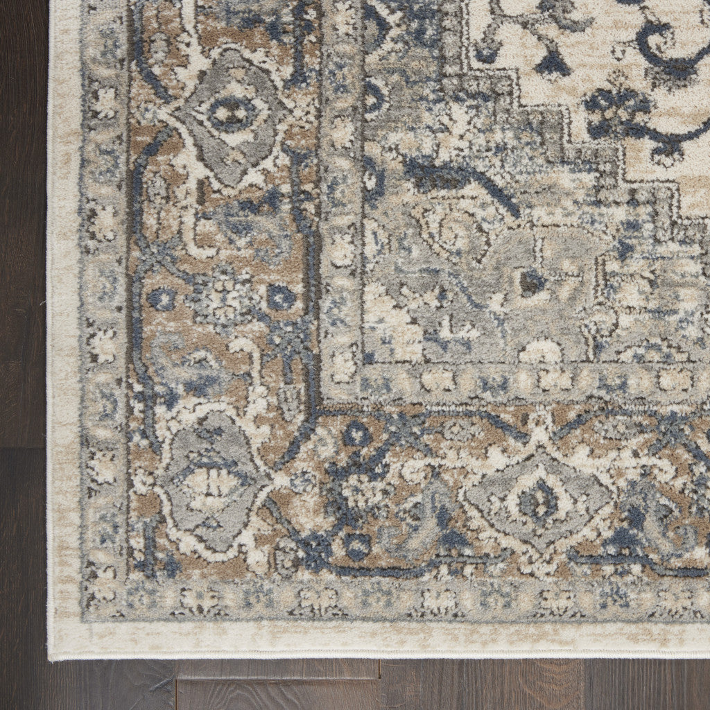 10' x 14' Ivory Floral Power Loom Area Rug