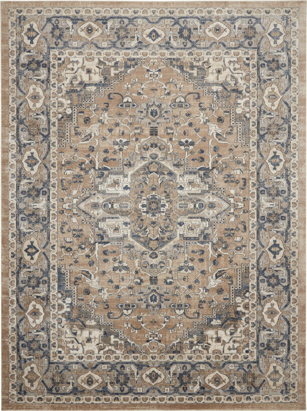 7' x 10' Ivory Floral Power Loom Area Rug