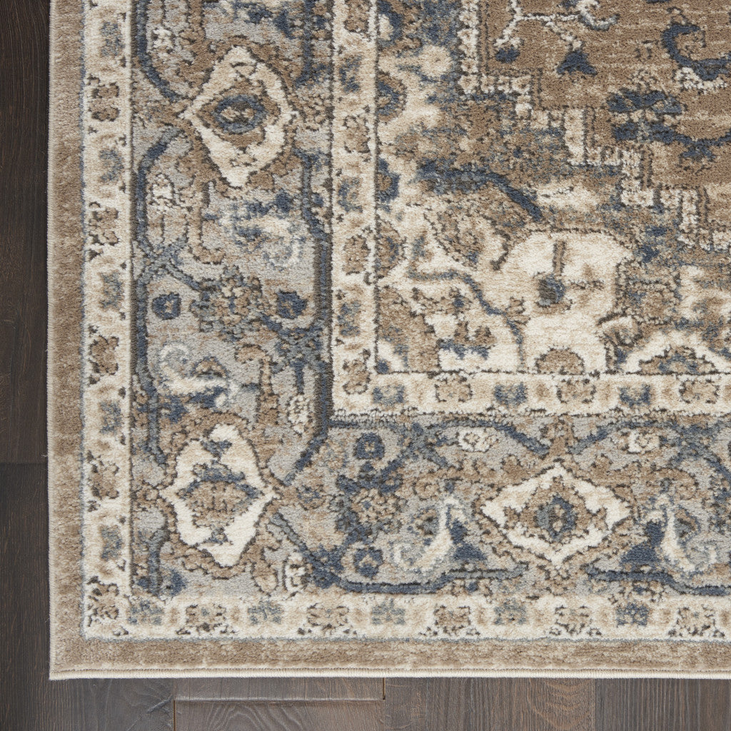 7' x 10' Ivory Floral Power Loom Area Rug