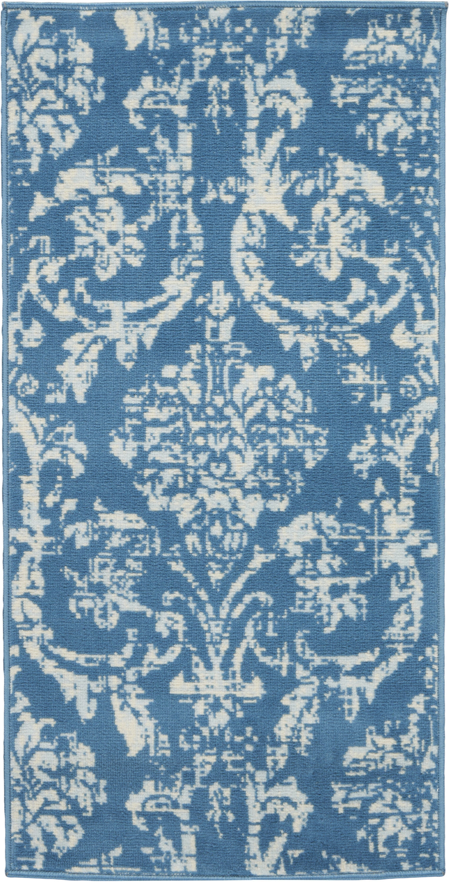 2' X 4' Blue Damask Power Loom Area Rug