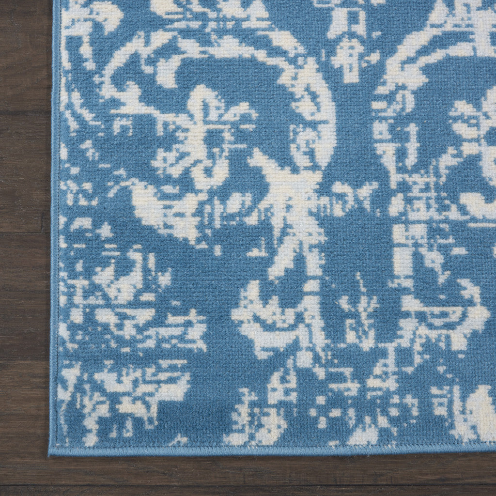 2' X 4' Blue Damask Power Loom Area Rug