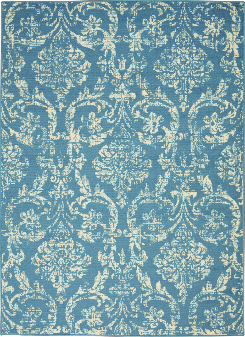 4' X 6' Blue Damask Power Loom Area Rug