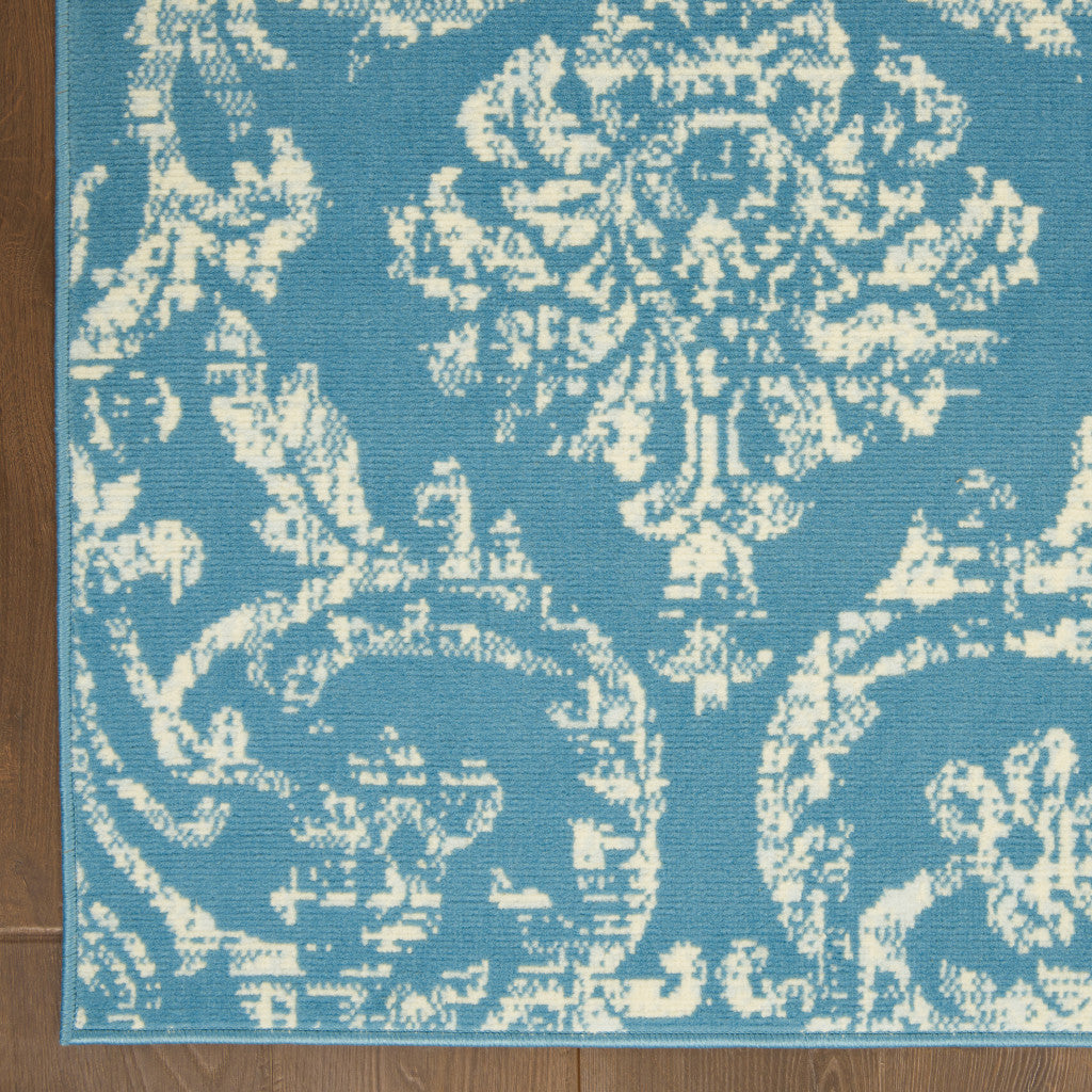 4' X 6' Blue Damask Power Loom Area Rug