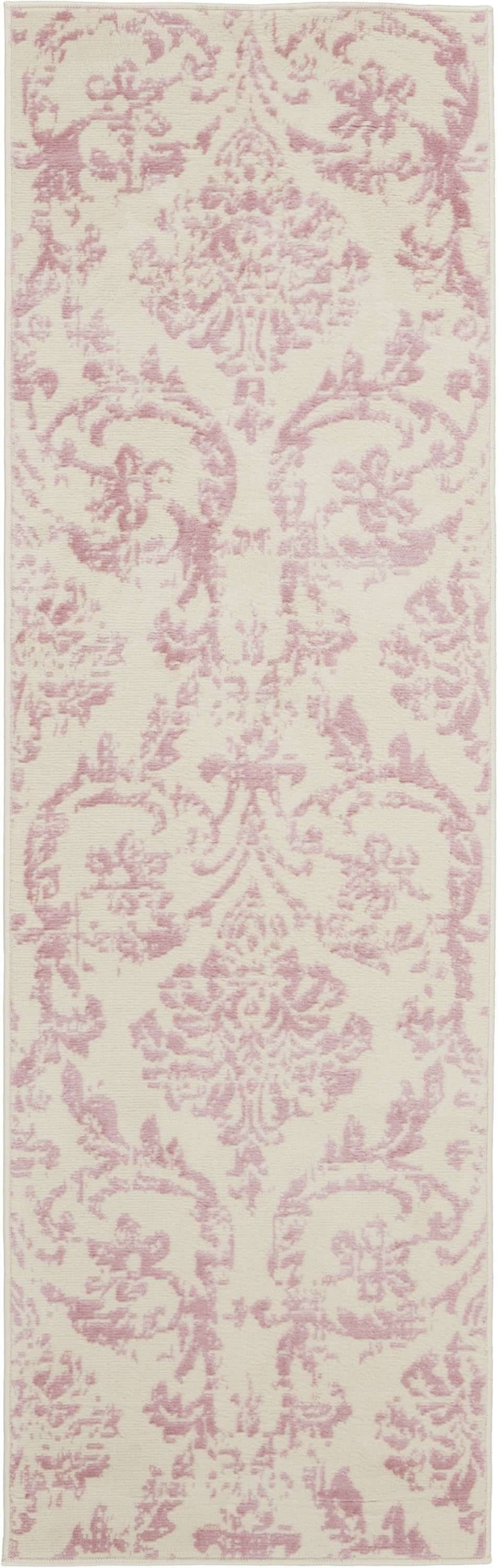 7' Cream Damask Power Loom Runner Rug