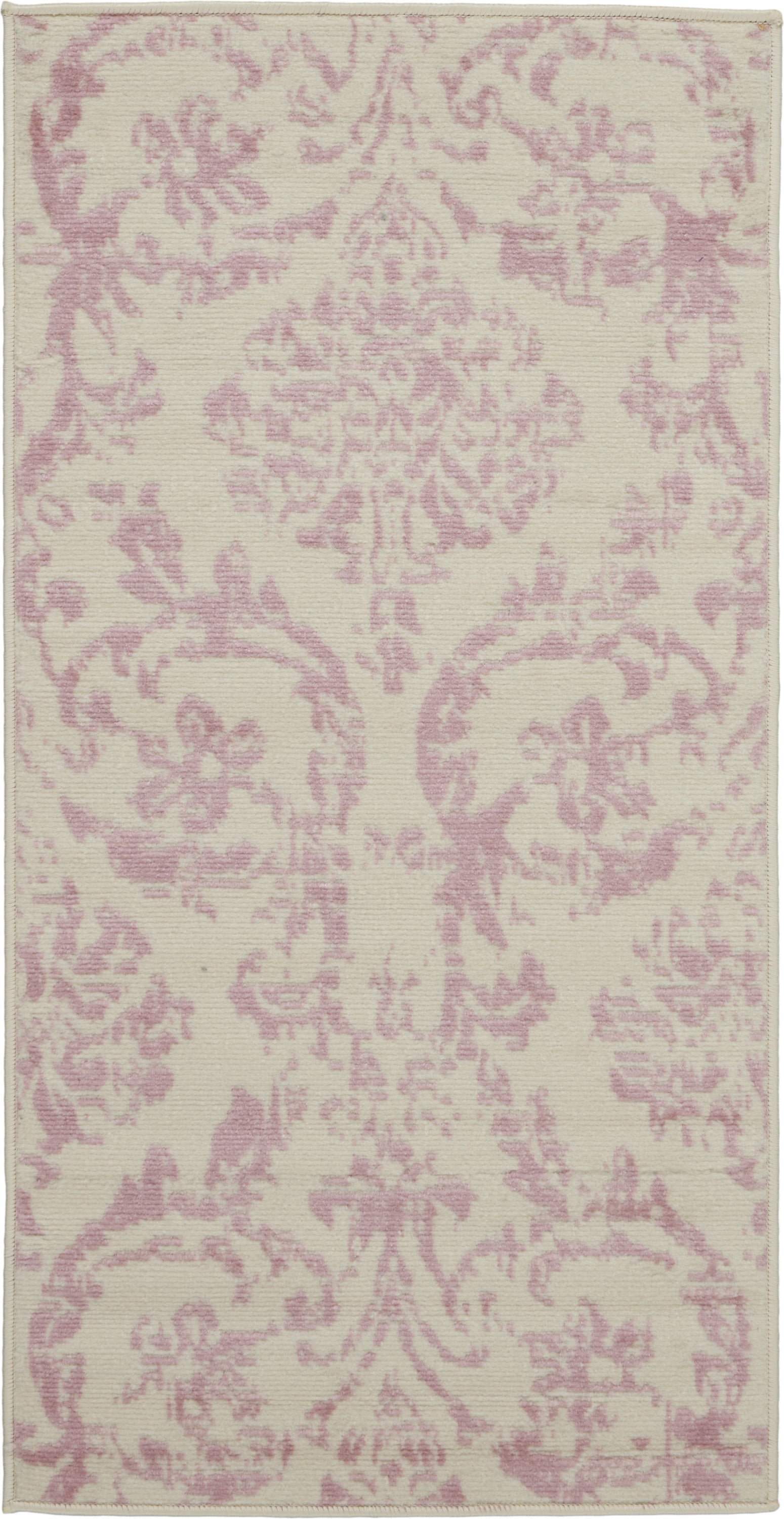 2' X 4' Cream Damask Power Loom Area Rug