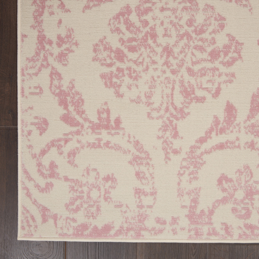 4' X 6' Cream Damask Power Loom Area Rug