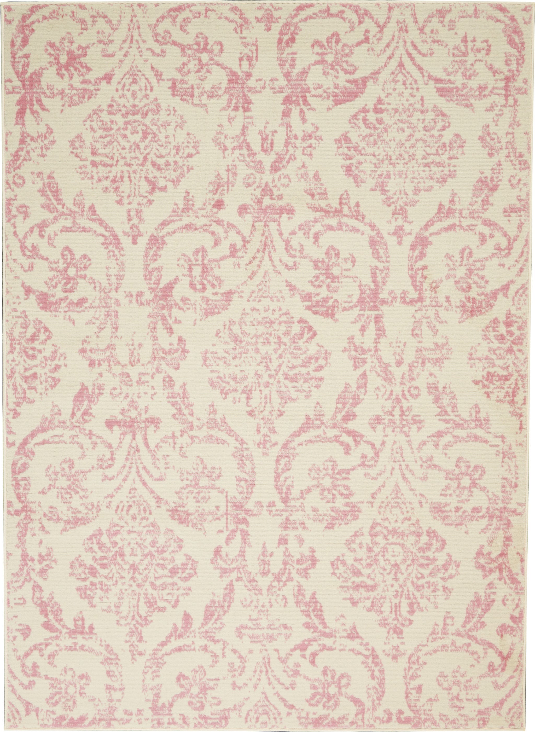 5' X 7' Cream Damask Power Loom Area Rug