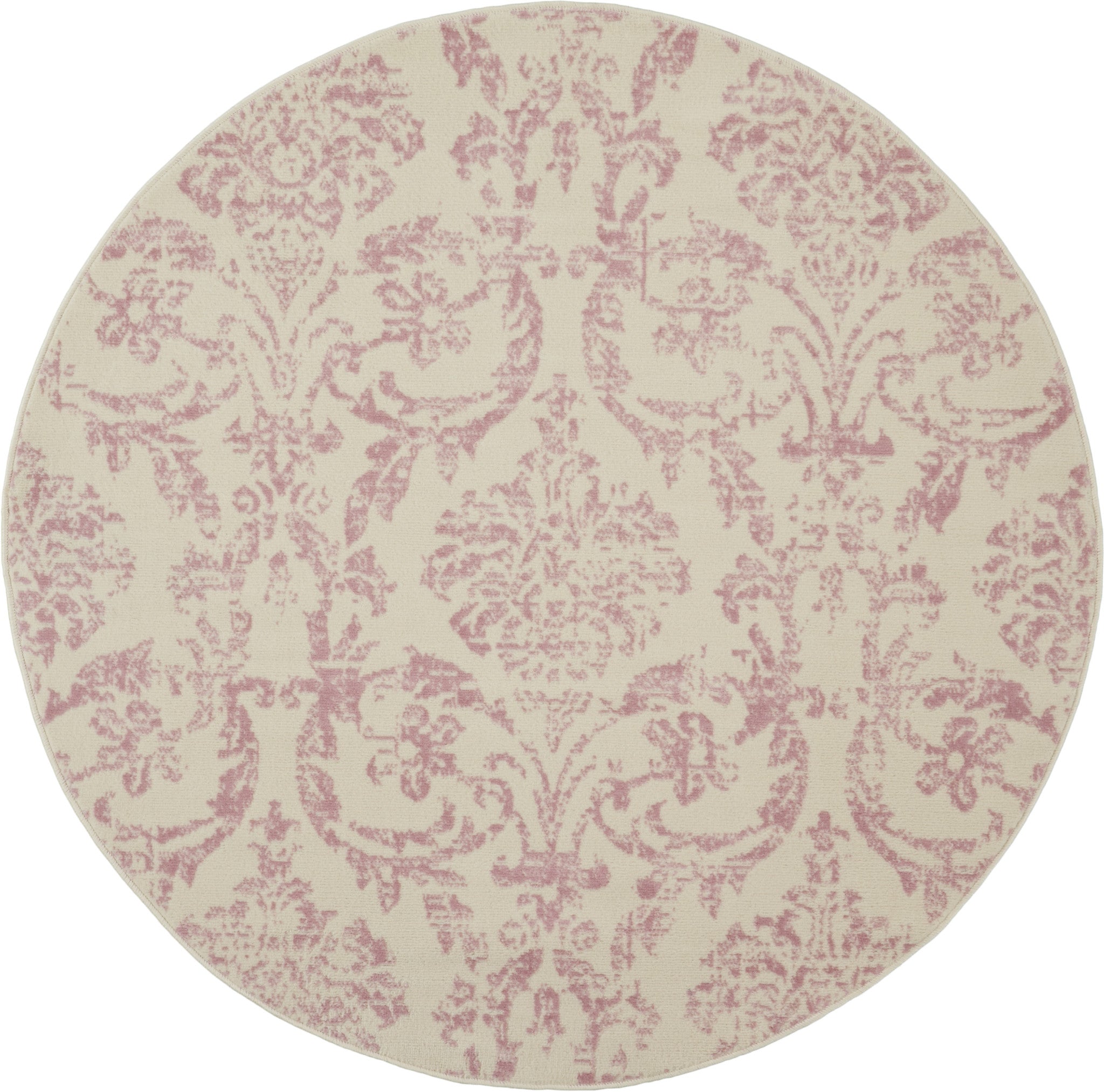 5' Cream Round Damask Power Loom Area Rug