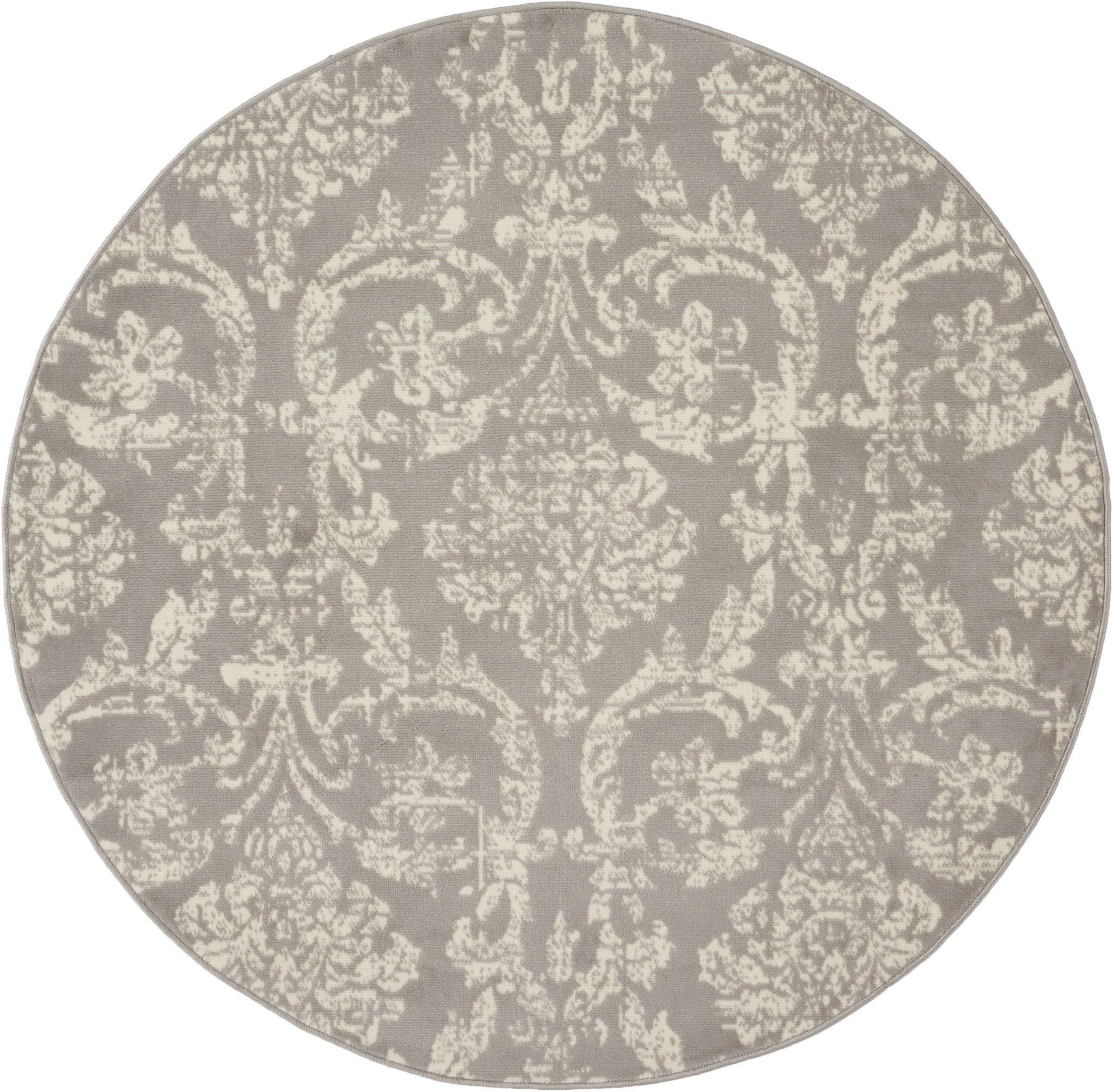 5' Gray Round Damask Power Loom Area Rug