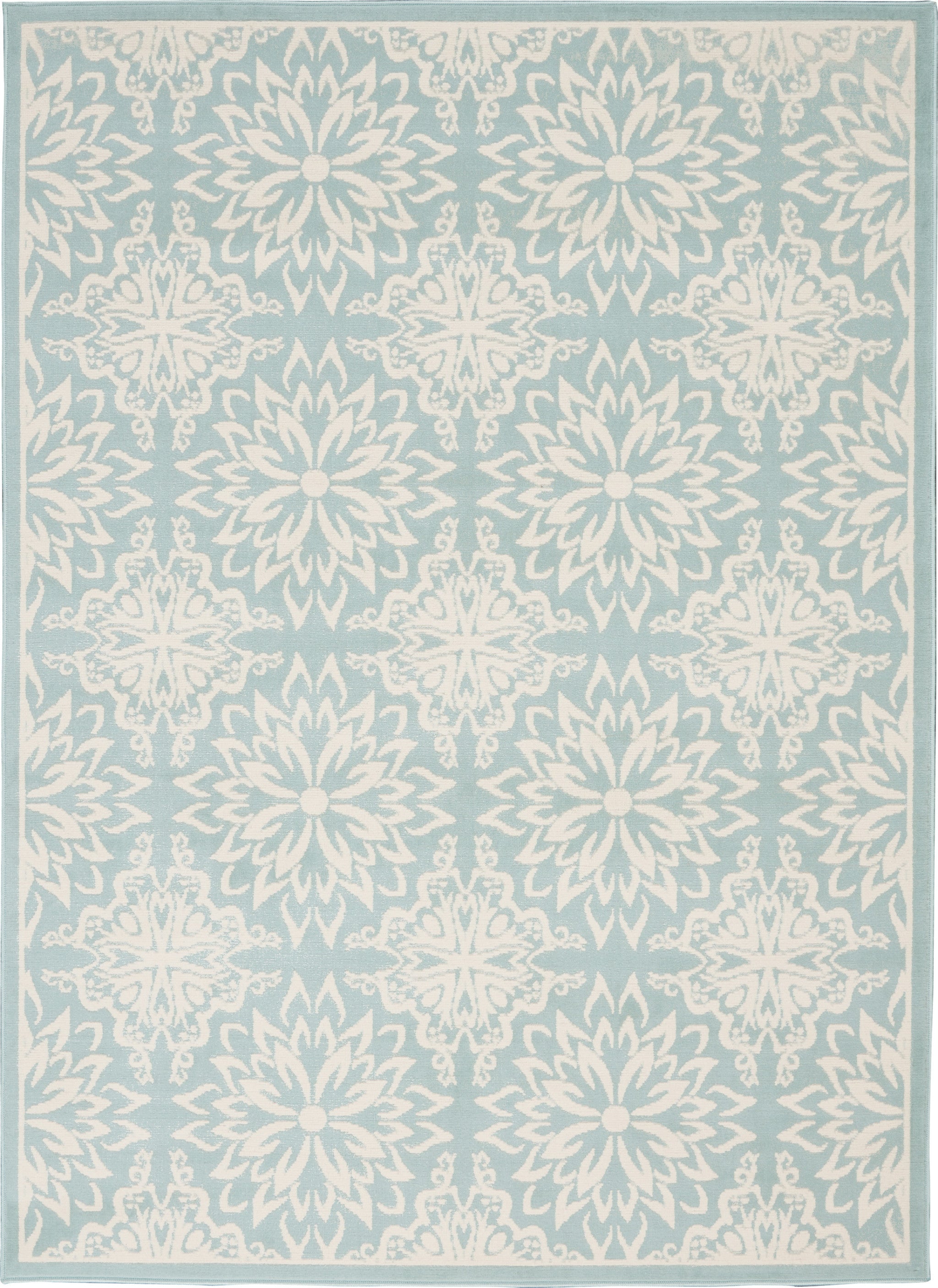 4' X 6' Aqua Floral Power Loom Area Rug