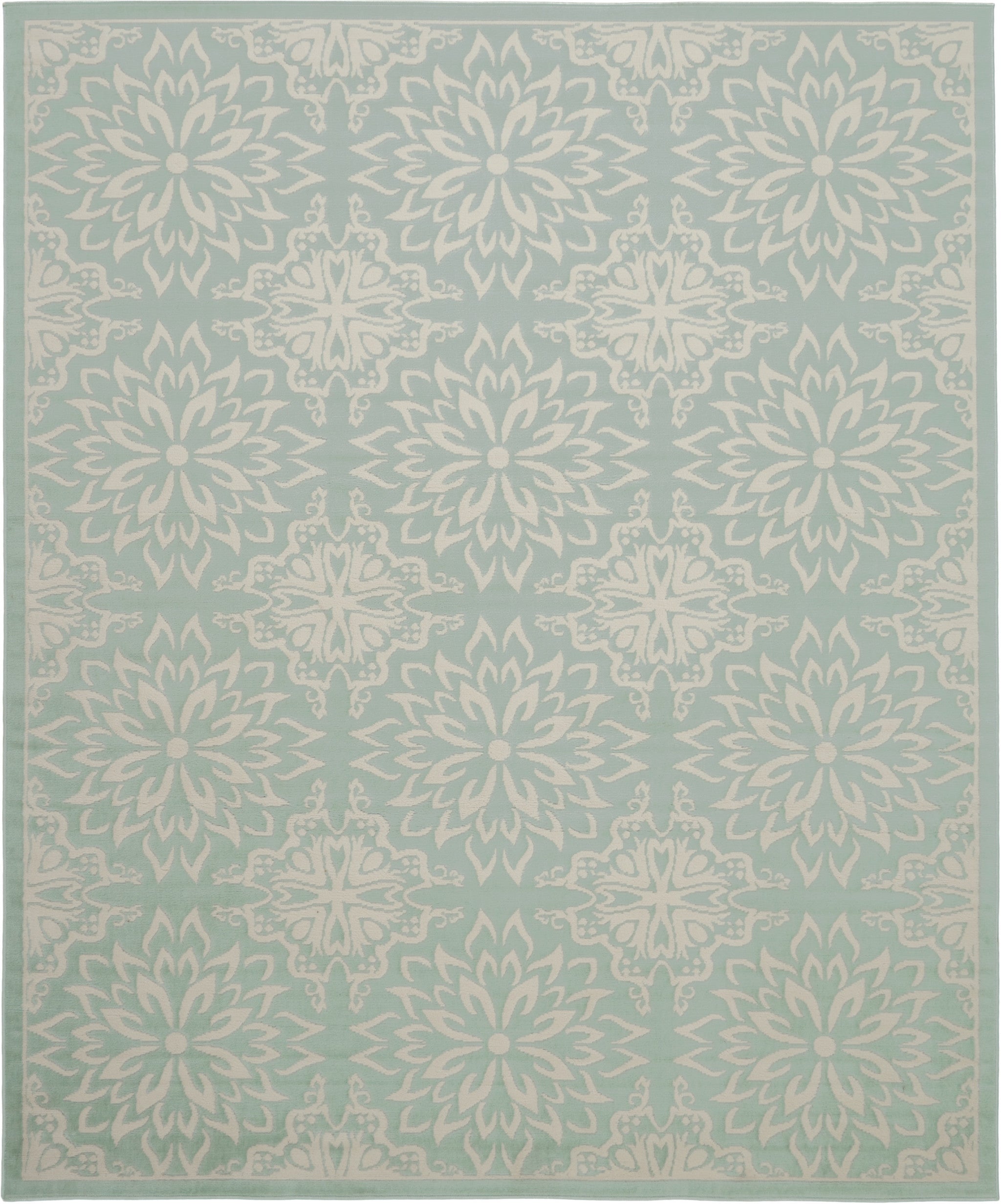 8' X 10' Aqua Floral Power Loom Area Rug