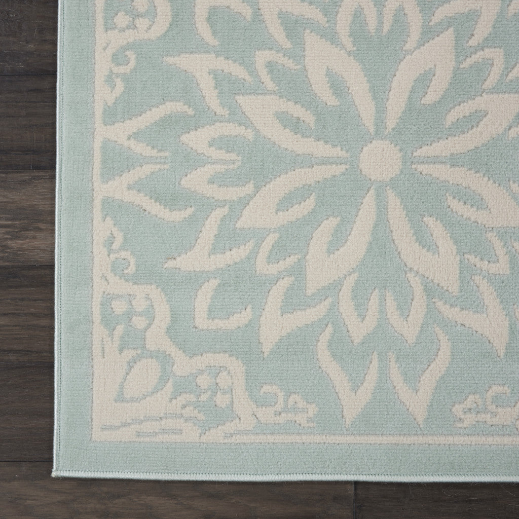 8' X 10' Aqua Floral Power Loom Area Rug