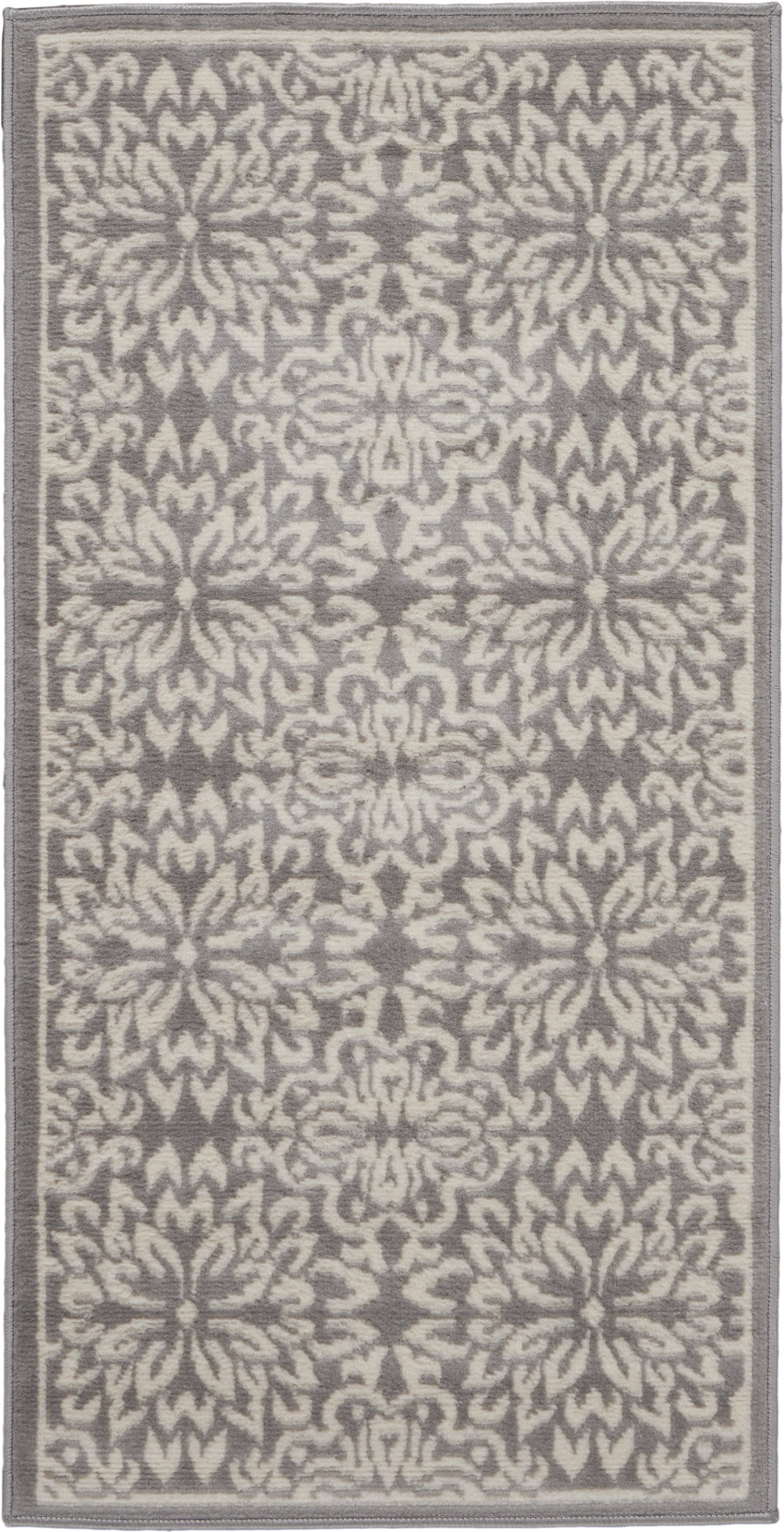 2' X 4' Gray Floral Power Loom Area Rug