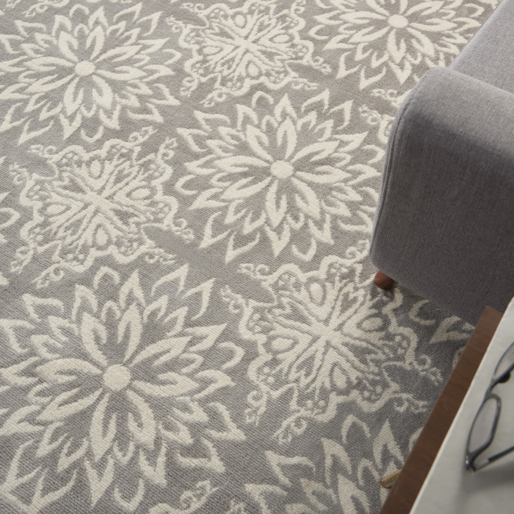 4' x 6' Gray Floral Power Loom Non Skid Area Rug