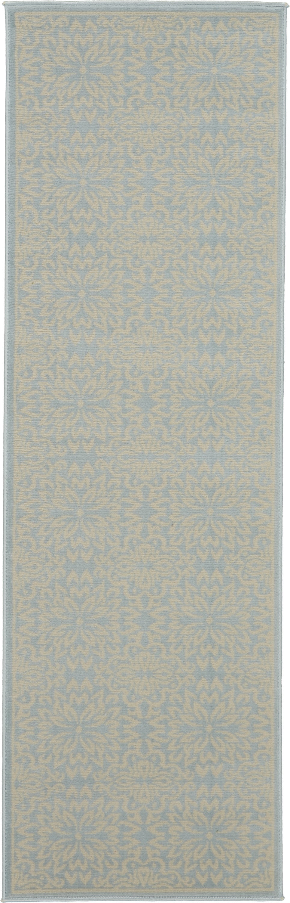 7' Light Blue Floral Power Loom Runner Rug