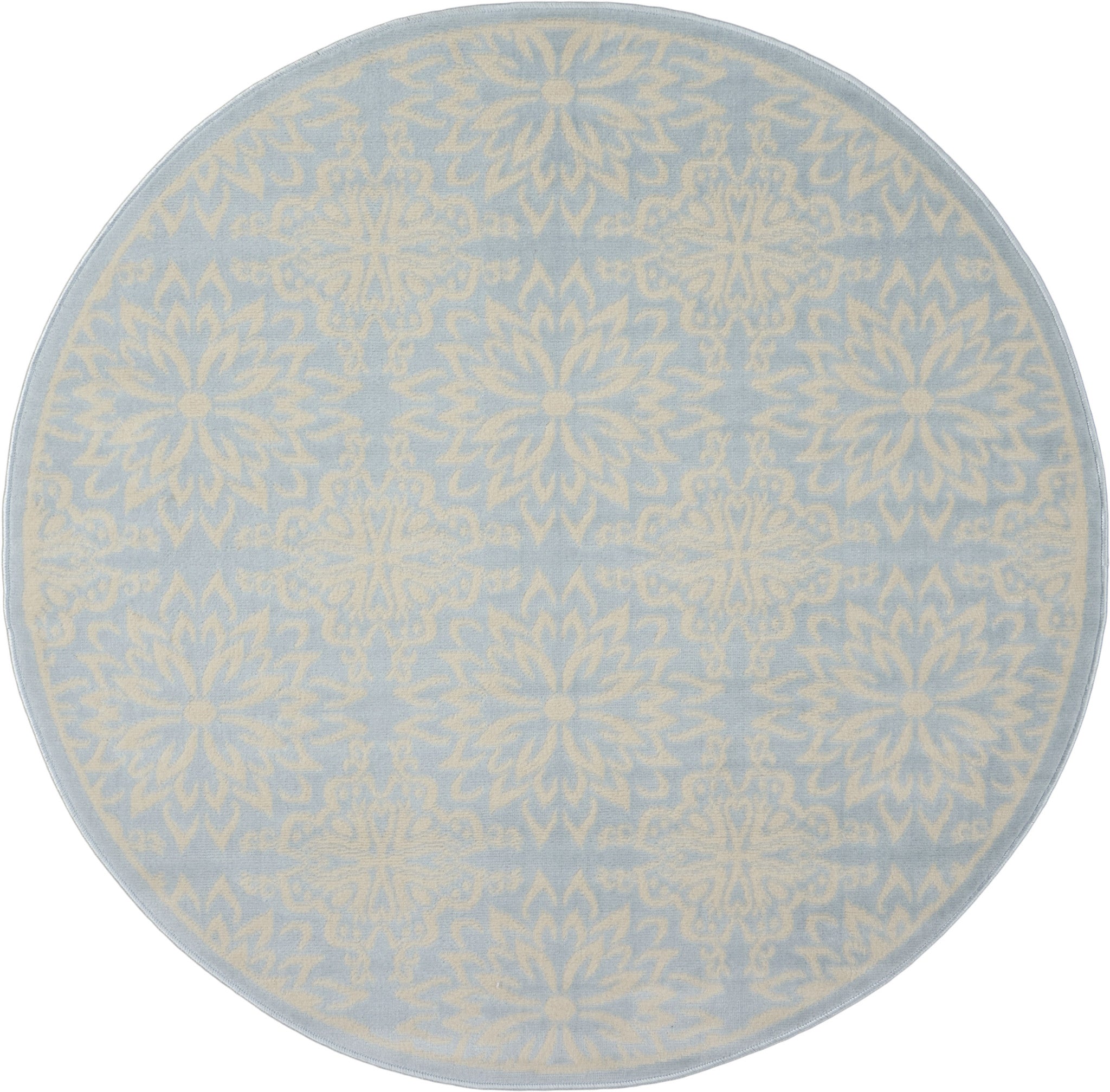 5' Light Blue Round Floral Power Loom Area Rug