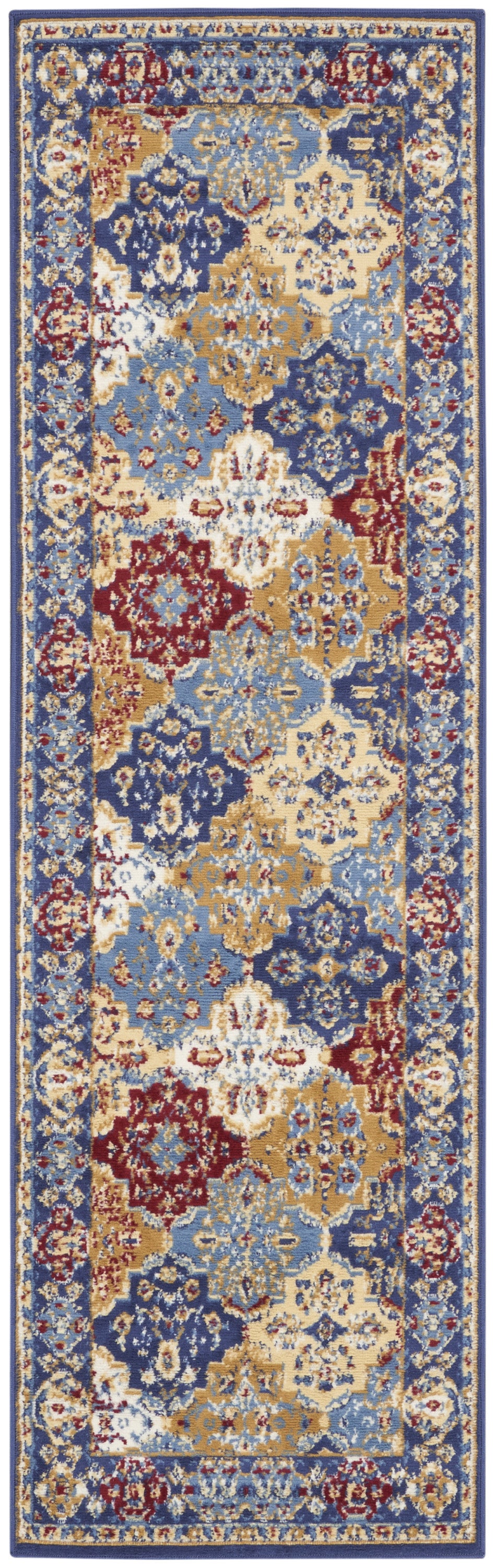 8' Red Damask Power Loom Runner Rug