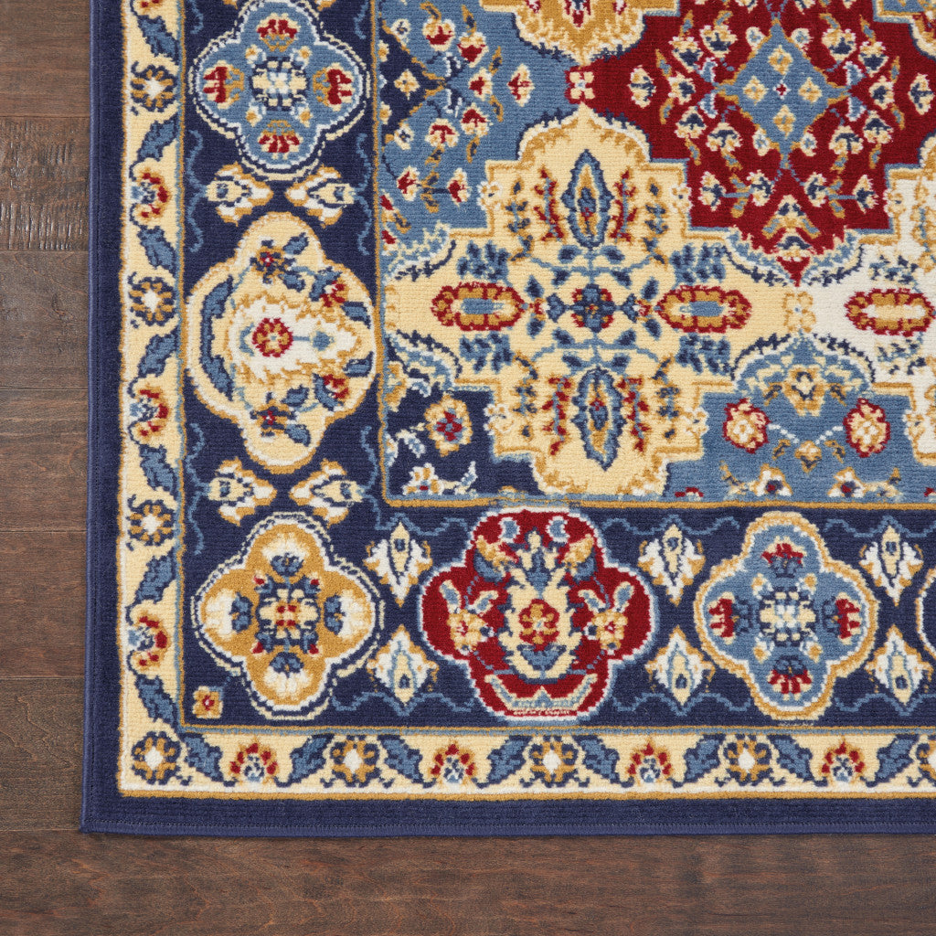 4' x 6' Blue Floral Power Loom Non Skid Area Rug