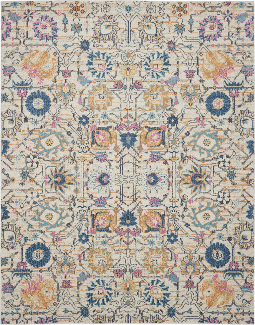 9' x 12' Cream Floral Power Loom Area Rug